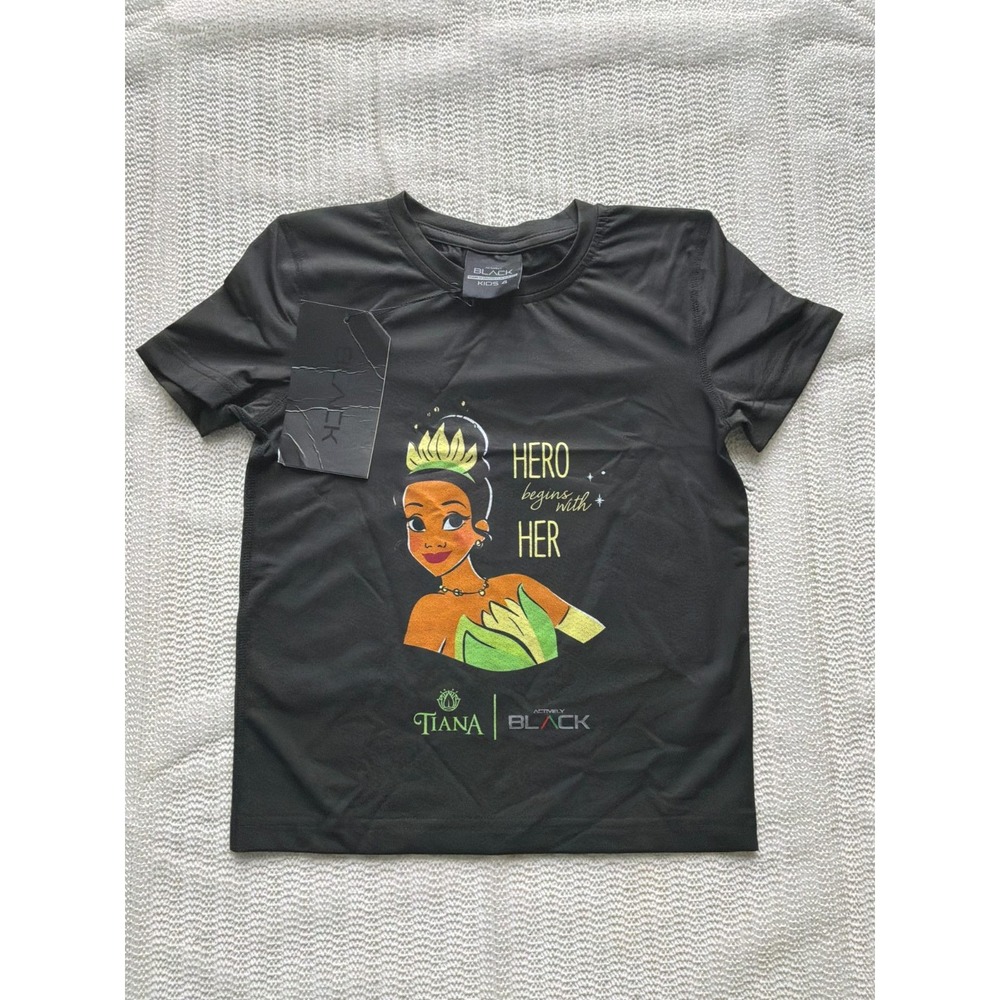 Actively Black x Disney Princess Tiana Hero Performance Shirt Kids Size 4 Black
